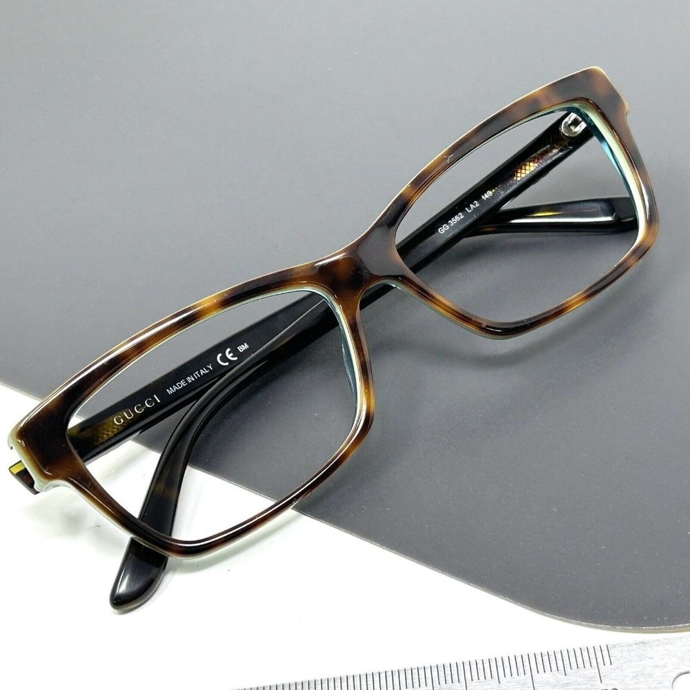 Gucci Eyeglasses GG 3562 LA2 Havana on Green Cat Eye Frame Italy 53[]14 140 - Picture 12 of 13